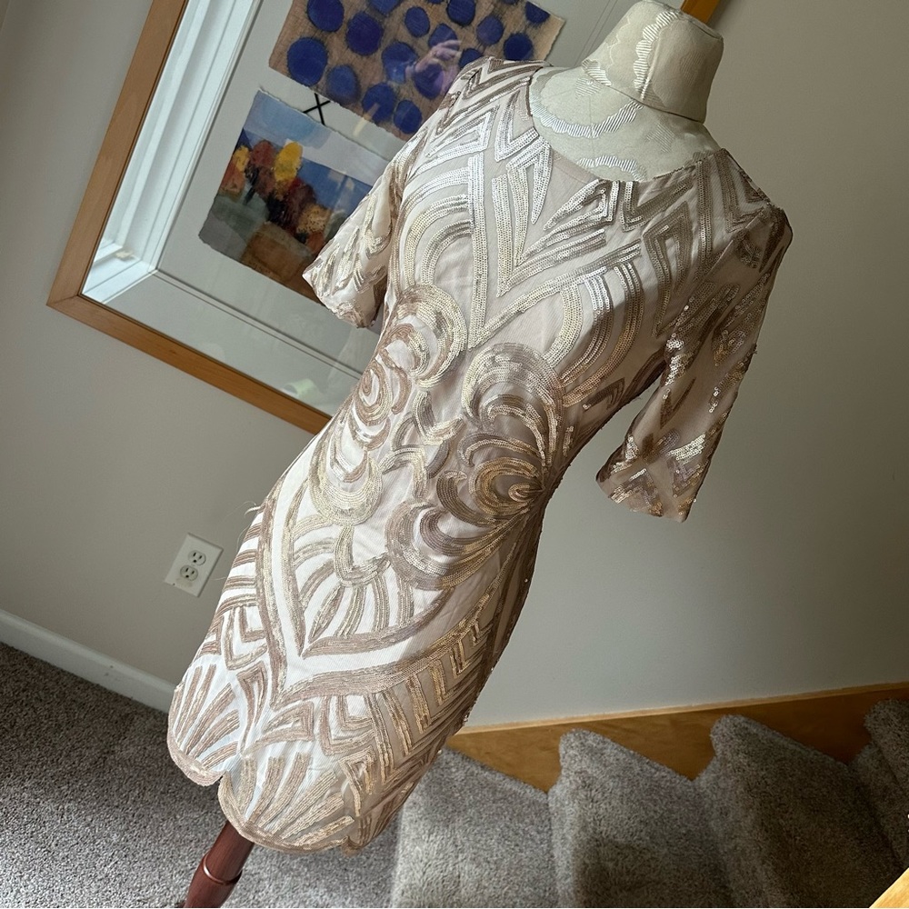 Gianni Bini Gold Sequin Beaded Cocktail Dress